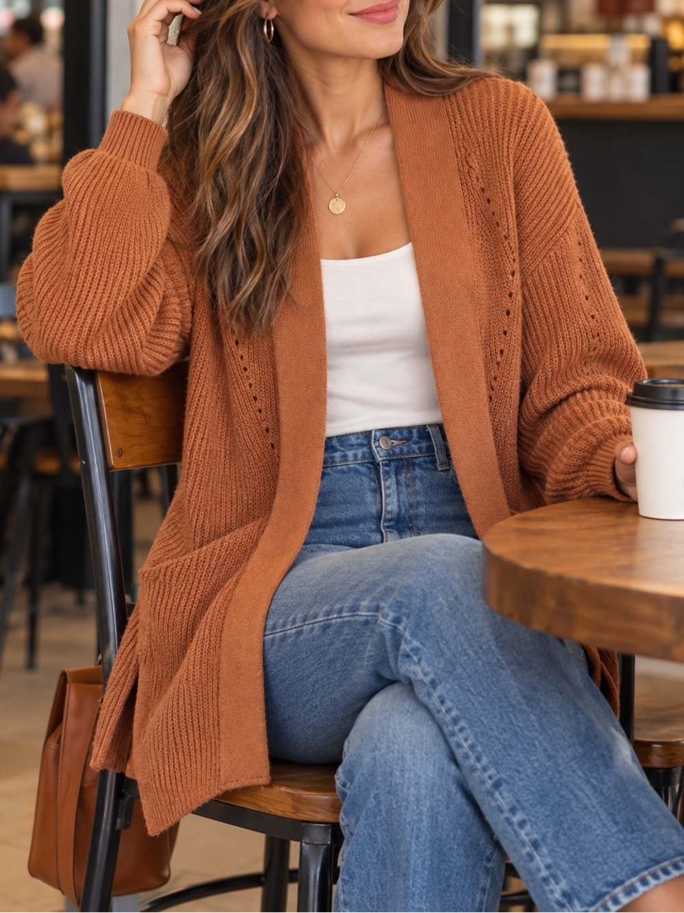 Warm Camel Brown Open Cardigan